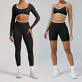 Professional seamless high-elastic black yoga sets with white trim for women fitness - XS / Top And Bottom / Black