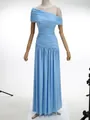 Elegant light blue one-shoulder ruched maxi dress displayed on a mannequin - XS / Top And Bottom / Light Blue