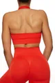 Red seamless high waist yoga set with halter top and peach butt leggings for women fitness - S / Top And Bottom / Halter Top And Shorts / Red