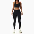 Two-piece black seamless yoga set with halter neck sports bra and high-waist leggings - S / Top And Bottom / Halter Top And Leggings / Black