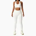 White two-piece seamless yoga set featuring halter sports bra and high-waisted leggings. - S / Top And Bottom / Halter Top And Leggings / White