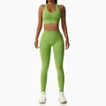 Two-piece seamless lime green yoga set with halter top and high-waist gym leggings - S / Top And Bottom / Halter Top And Leggings / Green