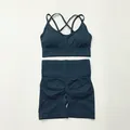 Two-piece seamless yoga set in dark teal with high waist shorts and sports bra - S / Top And Bottom / Cami Top And Shorts / Dark Green