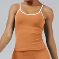 Débardeur de sport sans couture orange pour femme avec bretelles blanches pour le yoga - XS / Hauts / Orange Citrouille