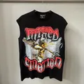 Μαύρο streetwear αμάνικο μπλουζάκι με στρας άγγελο και γραφικό Mixed Emotion. - S / Tops / Μαύρο