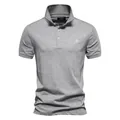 Premium meliertes graues Baumwoll-Poloshirt für Herren mit eleganter Bruststickerei - Hellgrau