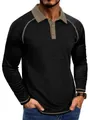 Men's long sleeve polo shirt in moisture-wicking fabric with contrast raglan sleeves. - S / Tops / Black