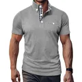 Polo grigia da uomo a maniche corte con colletto a scacchi e dettaglio taschino - Taglia S / Top / Grigio chiaro