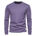 Premium heren effen lavendelpaars katoenen T-shirt met lange mouwen en klassieke ronde hals - XS / Tops / Paars