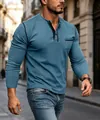 T-shirt Henley sportiva uomo manica lunga in cotone piqué blu ad asciugatura rapida - Azzurro