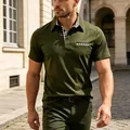 Casual olive green men's polo shirt with checkered inner collar and pocket detail - Army Green