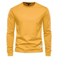 Camiseta de manga larga de puro algodón amarillo para hombre, de estilo urbano - Amarillo tierno
