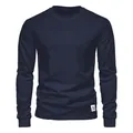 Camiseta de manga larga para hombre en azul marino de algodón puro con cuello redondo - Azul Marino