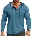 Felpa sportiva azzurra da uomo con cappuccio, coulisse e scollo a bottoni Henley - Taglia S / Top / Azzurro