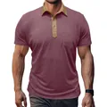 Detailansicht Herren-Slim-Fit-Poloshirt in Weinrot mit kontrastierendem khakifarbenem Kragen - S / Oberteile / Burgunderrot