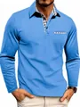Polo blu da uomo a maniche lunghe caratterizzata da colletto e taschino a quadretti - Celeste