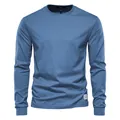 Camiseta de algodón de manga larga en azul sólido con puños acanalados urbano - Azul Denim