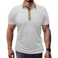 Detailansicht eines Herren-Kurzarm-Poloshirts mit Kontrastkragen und Brusttasche - S / Oberteile / Weiß