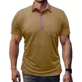 Nahaufnahme des schmal geschnittenen Herren-Poloshirts mit Kontrastkragen und Brusttasche - Khaki