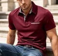 Classic burgundy men's polo shirt featuring a stylish checkered collar and pocket detail - S / Tops / Burgundy
