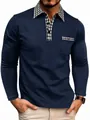 Polo décontracté bleu à manches longues pour hommes avec col et poche à carreaux chic - Bleu saphir