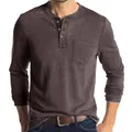 Slim fit men's long sleeve cotton Henley shirt with pocket in charcoal grey - S / Tops / Coffee