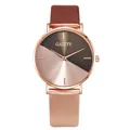 Detailansicht einer Damen-Quarzuhr mit zweifarbigem Zifferblatt in Roségold und Grau. - Rotgold und Kaffeefarbenes Zifferblatt (PD-0046) / Kaffeebraun