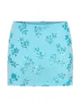 Mini-jupe bleu ciel avec broderies florales en paillettes pour fêtes d'été et sorties - S / Bas (Jupe à paillettes) / Bleu clair