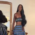 Chic summer striped tube top and high waist skirt two-piece resort set for women - S / Bottoms / Blue Stripe