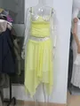 Conjunto amarillo de dos piezas de malla con lentejuelas, top bandeau y falda larga - S / Top Y Pantalón / Amarillo
