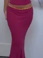 Conjunto magenta de top corto con cuentas y falda ajustada de gasa para vacaciones - S / Bottoms / Burdeos