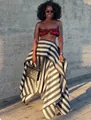 Chic red and black striped tube top and matching asymmetrical skirt two-piece vacation set - S / Top And Bottom / Silver Red Striped