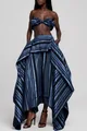 Blau gestreiftes trägerloses Oberteil und asymmetrischer Rock mit hoher Taille - S / Oberteil Und Unterteil / Blau Gestreift