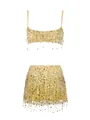 Glamorous gold sequin camisole top and mini skirt two-piece set for evening parties - S / Top And Bottom / Yellow