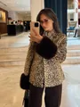 Fashionable leopard print faux fur coat with plush cuffs in a luxury setting - S / Tops / Deer Spotted Color