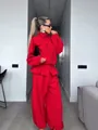 Giacca retrò rossa con collo alto, maniche a lanterna e pantaloni larghi coordinati - Taglia S / Pantaloni e gonne / Rosso