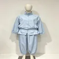 Set due pezzi retrò azzurro con giacca a collo alto e pantaloni a lanterna - Taglia S / Sopra e sotto / Blu