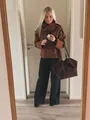 Elegant European style short brown wool jacket with double-breasted buttons and high collar - Rust Red