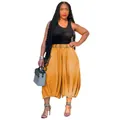 Women's stylish ginger yellow loose denim wide-leg pants with elasticated waist - S / Bottoms / Khaki