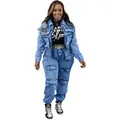 Blaues Denim-Set für Damen mit Jacke und Hose im Multi-Pocket-Design - S / Oberteil und Hose / Blau