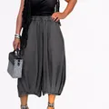 Fashionable dark grey loose wide-leg cropped trousers with elastic waist for women - S / Bottoms / Gray