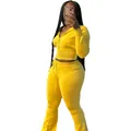 Vibrant yellow 2-piece knit sweater tracksuit set with cropped hoodie and flared pants - S / Top And Bottom / Yellow