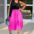 Fashionable loose pink balloon-style wide-leg denim pants for women - S / Bottoms / Rose Red