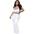 Sexy white see-through knit crochet fringe two-piece beach set for summer vacations - S / Top And Bottom / White