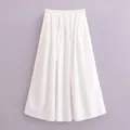 Vue détaillée d'une jupe midi trapèze plissée blanche à taille haute avec élastique - XS / Bas / Blanc