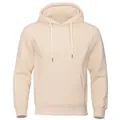 Sudadera unisex de forro polar en color crema con capucha ajustable y bolsillo de canguro - M / Tops / Caqui
