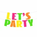 Detailed macro view of the vibrant 'LET'S PARTY' fluorescent hanging paper banner decoration - Let's Party Fluorescent Banner / L