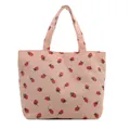 Pink corduroy tote bag featuring a cute all-over strawberry print pattern for daily use. - One Size / Pink