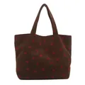 Japanese style brown corduroy shoulder tote bag with cute red strawberry print - One Size / Brown