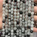 Hochwertige facettierte schwarz-weiße Natursteinperlen für DIY-Schmuckzubehör-Accessoires - 6mm (38cm Strang) / Schwarzer Rutilquarz